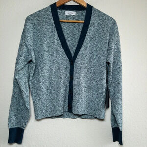 Naadam V-Neck Cardigan Cashmere blend Blue Trim Womens Small
